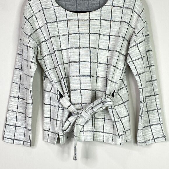 Madewell Windowpane Tie Front Sweater Top Women's Size Small - Picture 5 of 9